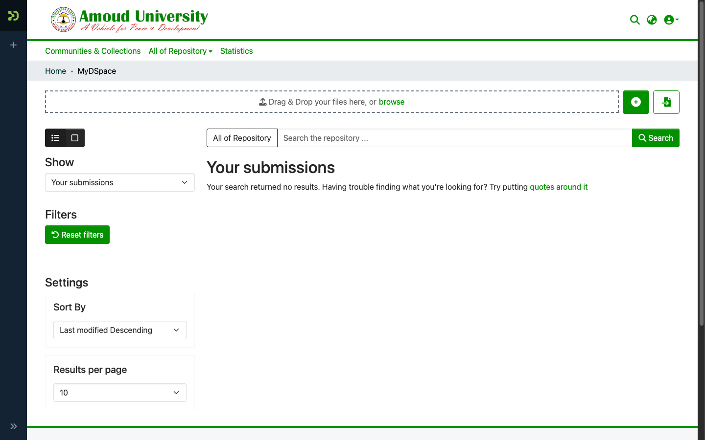 MyDSpace with the New submission button