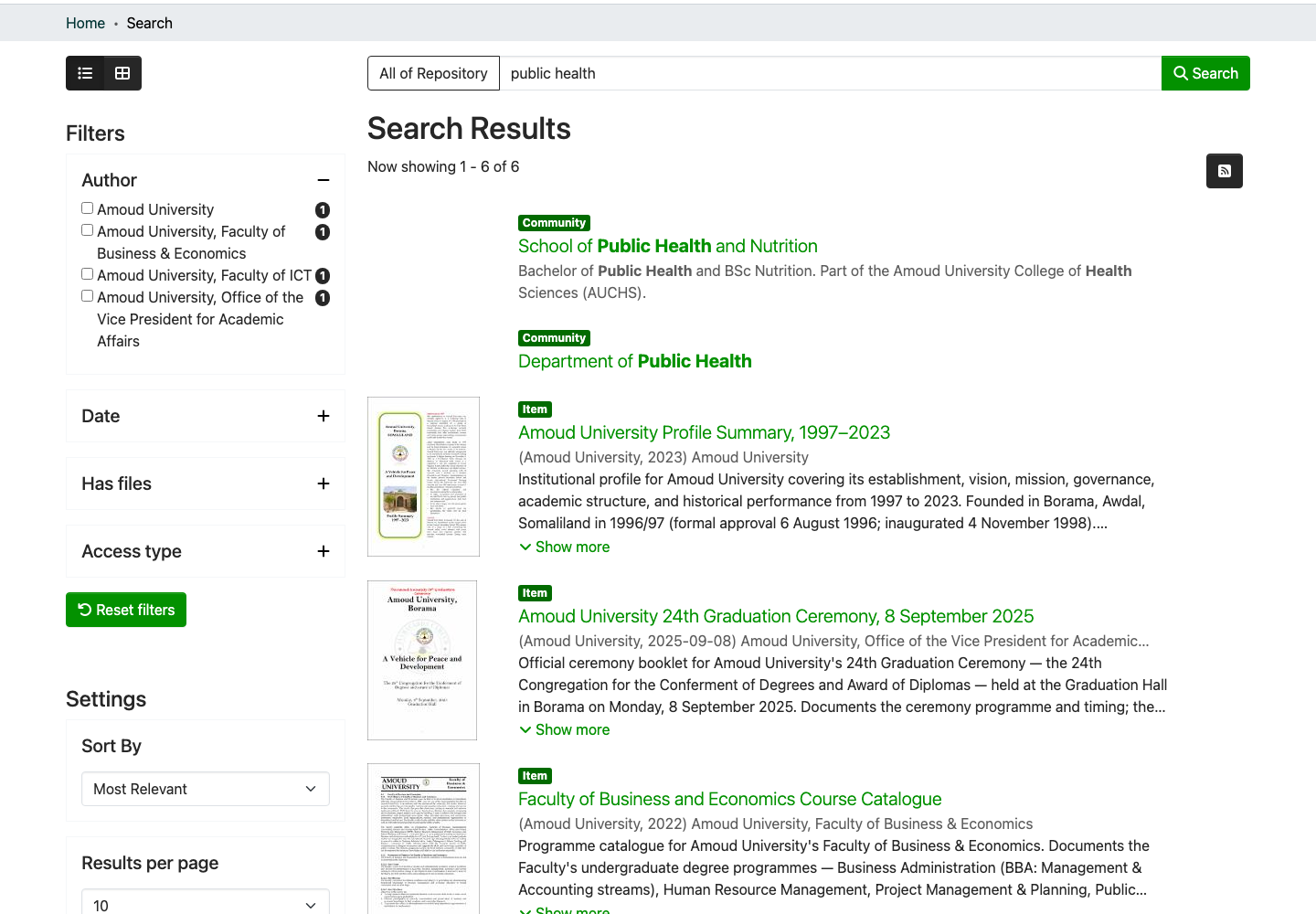 Search results with the Filters sidebar on the left