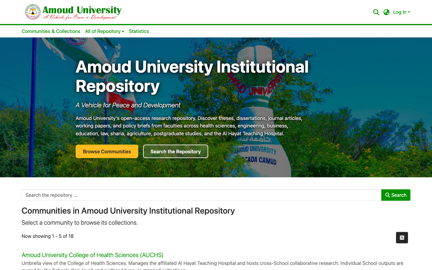 The repository home page with the Syndication feed button on the community list